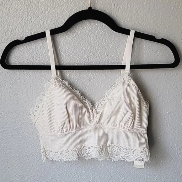 NWT Aerie Ribbed Eyelash Lace Trim Longline Bralette, Small, Color Heather Frost - Picture 6 of 13